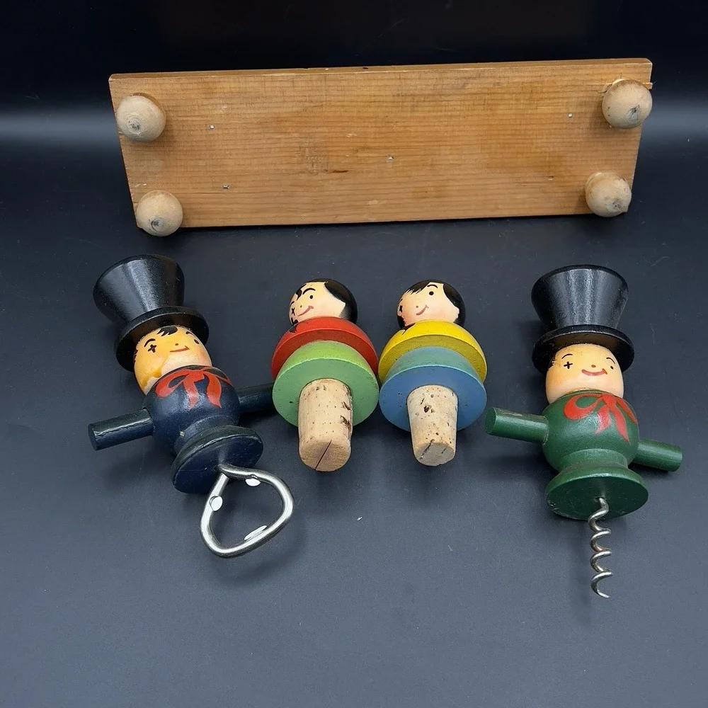 VTG Barware Wooden 'Bar Flies' Bar Caddy w/4 Tools 10